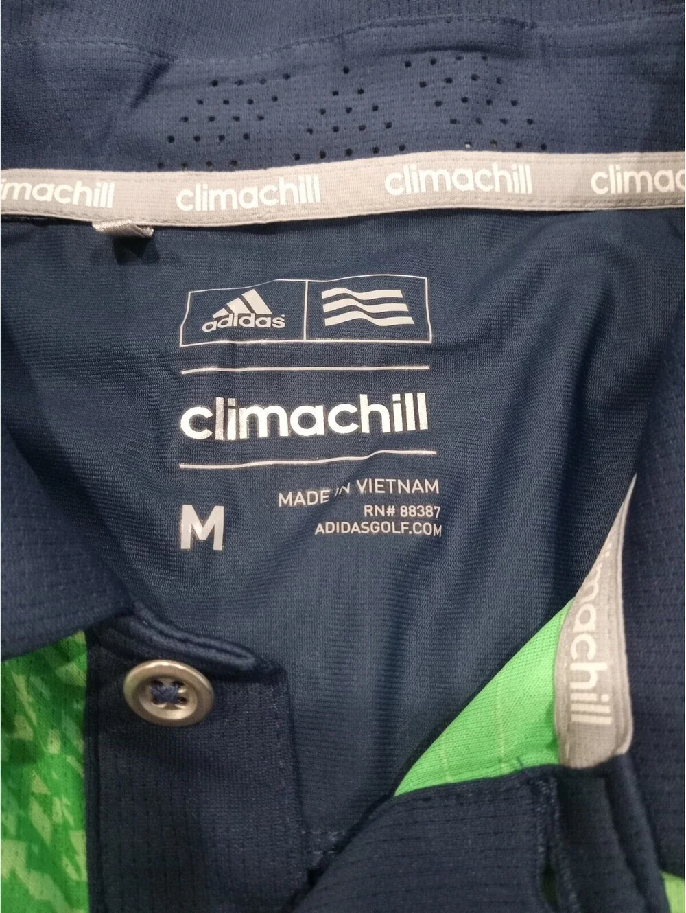 adidas Climachill Geo Print Polo Shirt Mens Medium Green Blue Performance